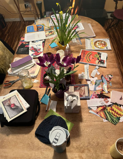 Collaging in the dining room at Alyssum