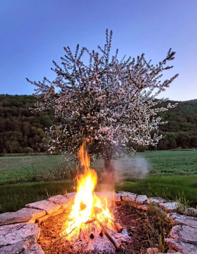 fire pit with horizon view at sunset