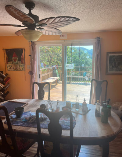 looking through the sliding glass door of the dining room